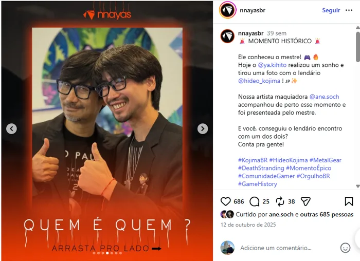Post no Instagram sobre o encontro com Kojima
